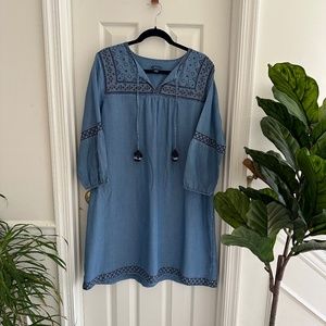J.Jill Denim light chambray embroidered dress